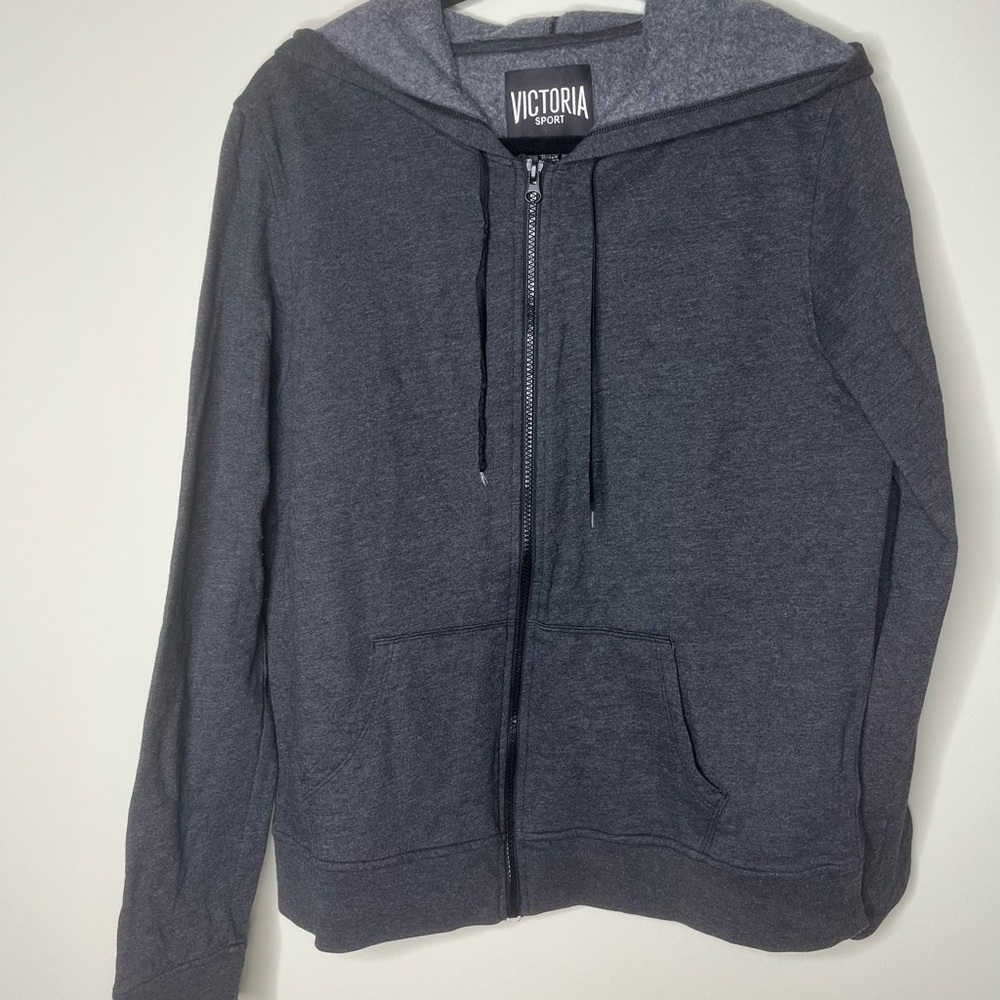 Victoria Sport Gray Zip Up Sweater with Hood